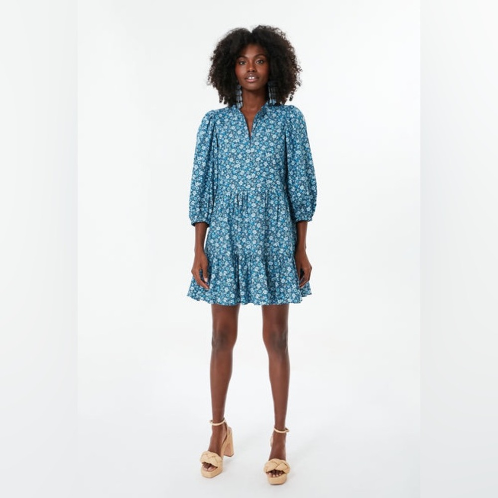 Hyacinth House Blue Zip Front Flora Mini Dress